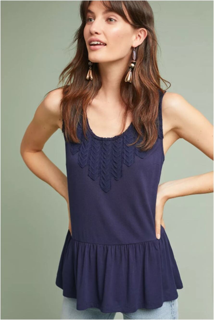 Anthropologie Maeve Womens Addison Peplum Top Size S Applique Boho Dark Romantic